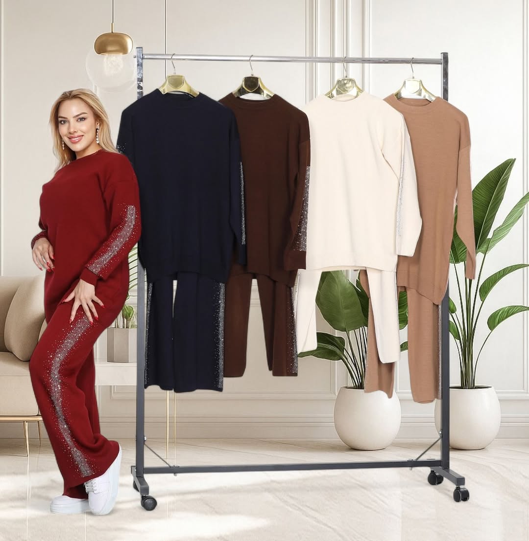 ست تونیک شلوار کار شده بافت فری سایز