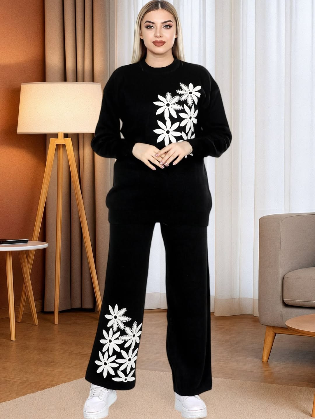 ست بافت تونیک شلوار کارشده